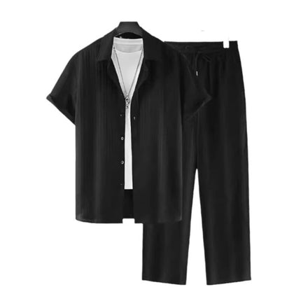 Men's Striped Short-sleeved Shirt Trousers Suit
