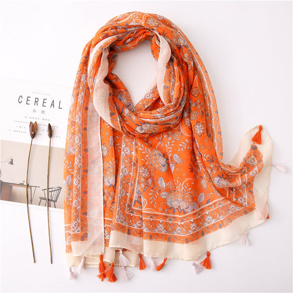 Japanese Style Artistic Cotton and Linen Scarf Bohemian Cashew