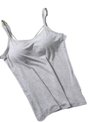Soft modal camisole with built-in support available in white, black, gray, pink, skin, caramel, and fruit green.