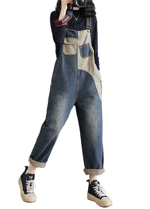 Versatile Women's Antique Washed Cotton Blend Denim Overall