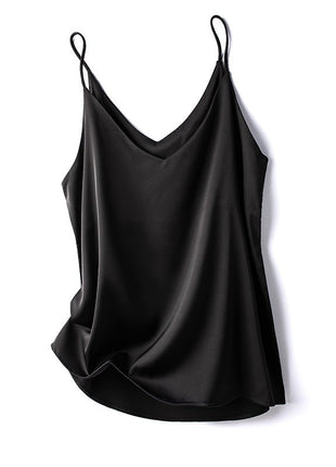 Women's Japanese satin vest featuring a silky finish, loose-fit silhouette, and delicate single shoulder straps.