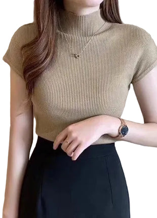 blue_ribbed_toWomen's Short Sleeve Slim Fit Inner Top | Stretch Basic T-Shirt beige blndl