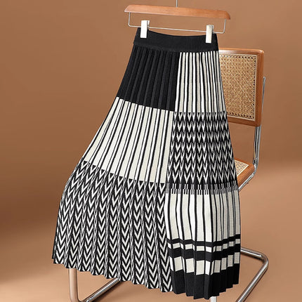 Plaid Pleated Skirt Knitted Skirt