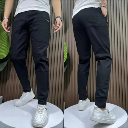 Ice Silk Stitching Six-pocket Embroidery High Elastic Casual Pants