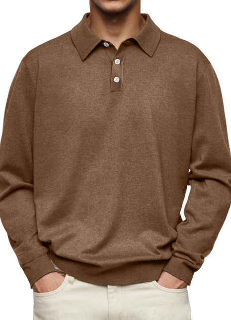 Camisa polo tipo chaqueta casual de manga larga con cuello en V y botones para hombre