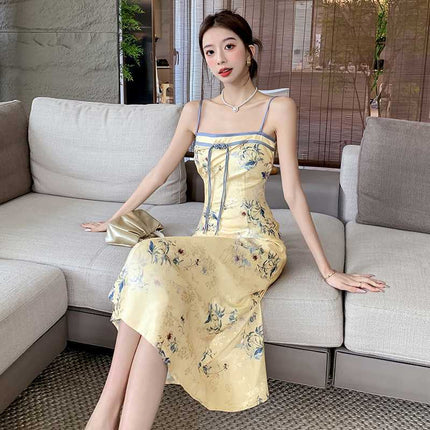 Sling Satin Oblique Cut Temperament Dress