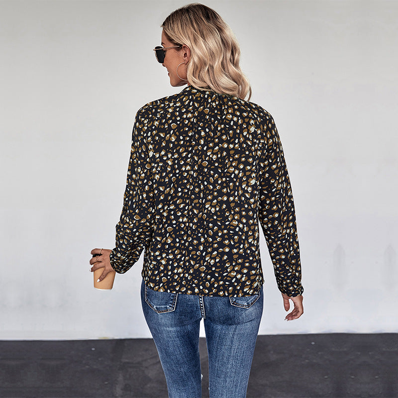 Pullover Long Sleeve Bow Collar Shirt