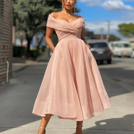 Casual Off Shoulder Gown Elegant Backless Dress