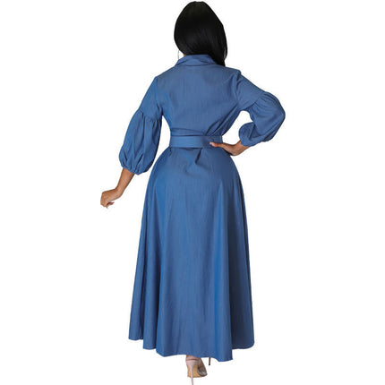 Blue Denim Jeans Long Sleeve Women's Dress