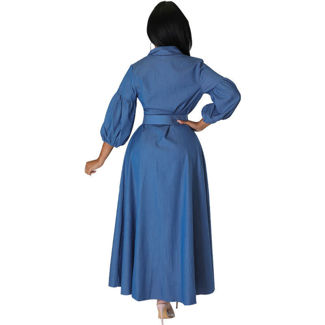 Blue Denim Jeans Long Sleeve Women's Dress