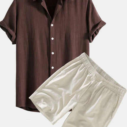 Men's Solid Color Casual Short-sleeved Shirt Shorts Suit