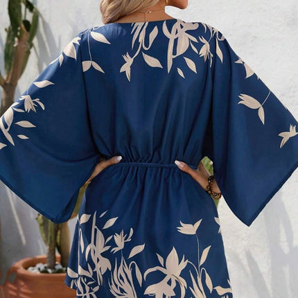 Batwing Sleeve with Botanical Design Dress