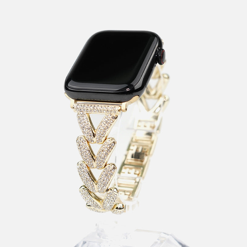 Diamond-embedded Love V-shaped Smart Watch Strap Compatible with Apple