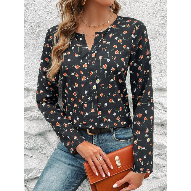 Round-neck Floral Long Sleeve Top
