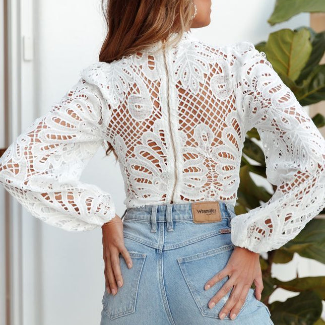 Hollow Lace Long Sleeve Top