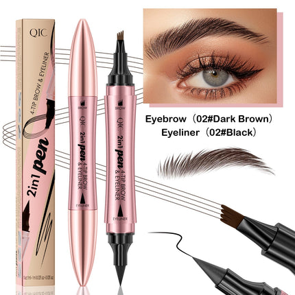 QIC 2IN1 Eyebrow & Eyeliner Double-headed 3D Micro-carved Liquid 4-fork