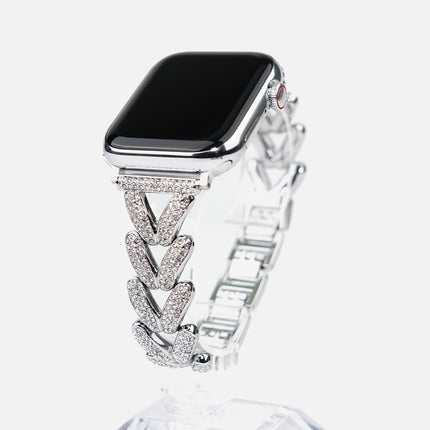 Diamond-embedded Love V-shaped Smart Watch Strap Compatible with Apple