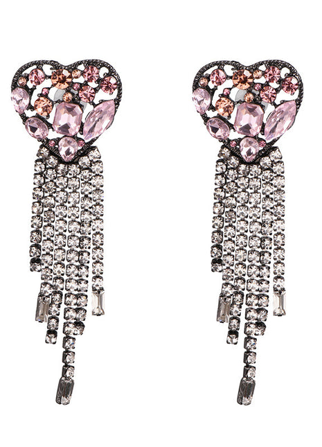 Diamond-encrusted Heart Pendant Earrings
