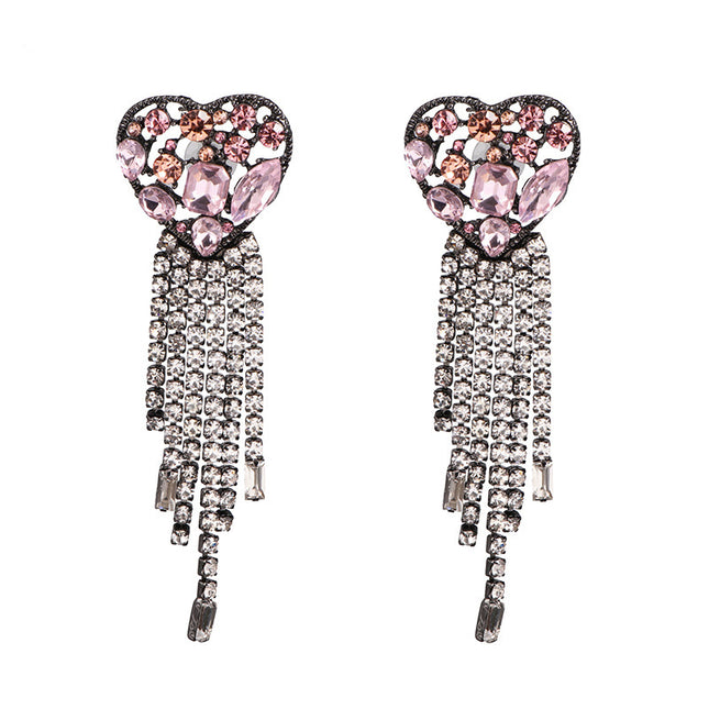 Diamond-encrusted Heart Pendant Earrings