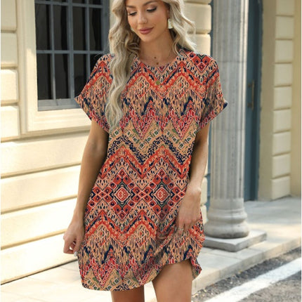 Loose Crew Neck Short Sleeve Pocket Dress