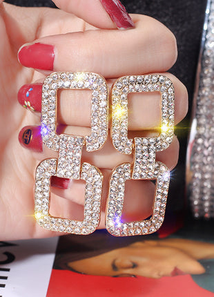 Geometric Rhinestone Long Earrings