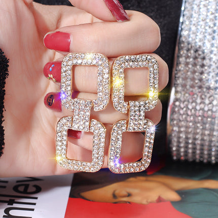 Geometric Rhinestone Long Earrings