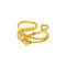 Gold ring with measurements on a beige background
