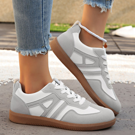 Zapatillas de jogging ligeras con cordones para mujer, estilo retro con bloques de color