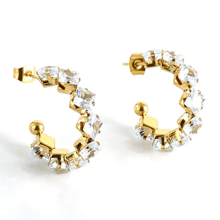 Stainless Steel Zircon Rhinestone Earrings