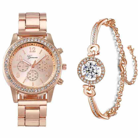 Fashion Steel Belt Quartz Watch and Bracelet Set