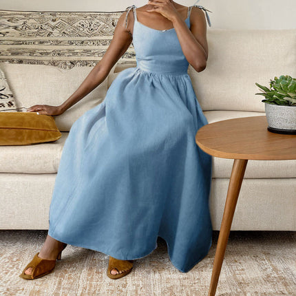 V-neck Suspender Split Backless High Waist Long Dress