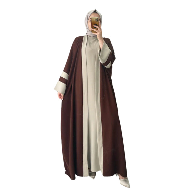 Elegant Brown Abaya with Headscarf