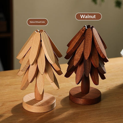 Tree-Shaped Wooden Trivet Stand – Heat-Resistant Decorative Table Mat & Pot Insulation Pad