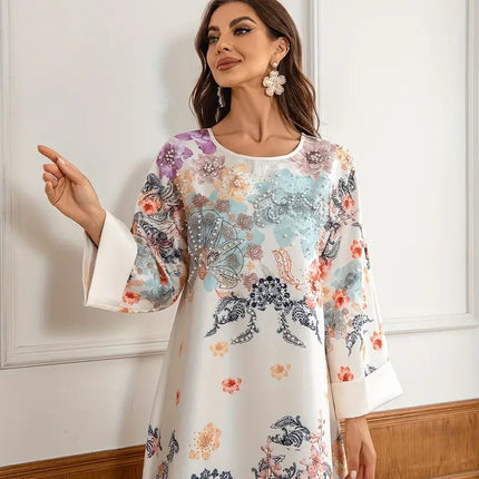 Elegant Floral Long Kaftan Dress