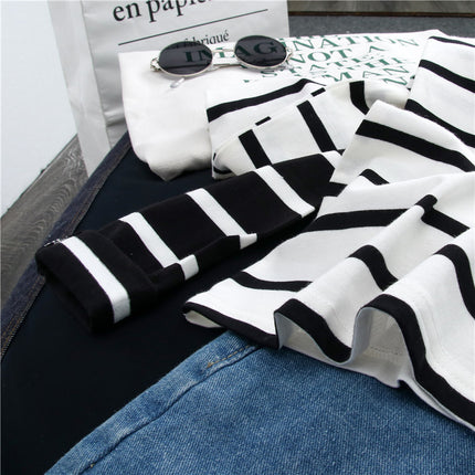 Black Striped Western Style Long-sleeved T-shirt