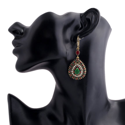 Ethnic Style Full Diamond Drop-shaped Alloy Earrings
