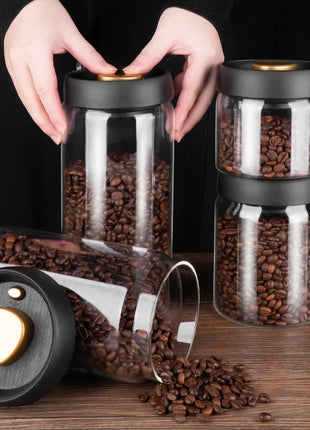 Vacuum Airtight Sealed Glass Jar for Coffee Beans Canister Kitchen Food Grains Candy Keep Fresh and Good