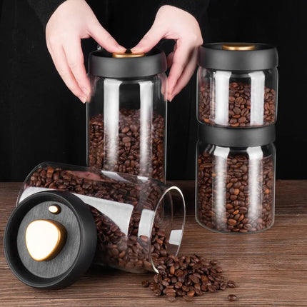 Vacuum Airtight Sealed Glass Jar for Coffee Beans Canister Kitchen Food Grains Candy Keep Fresh and Good