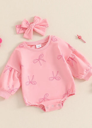 Baby Girl Cotton Long-Sleeve Bow Triangle Romper - 0-18 Months