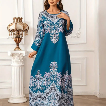 Kaftan Long Sleeved Round Neck with Bead Embellishment Dress