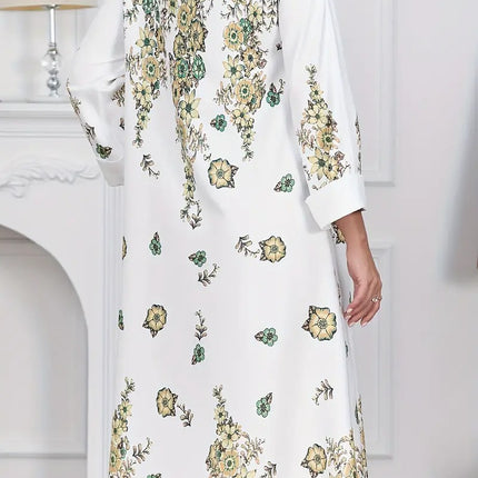 Elegant Flower Diamond Long Sleeve Round Neck Dress