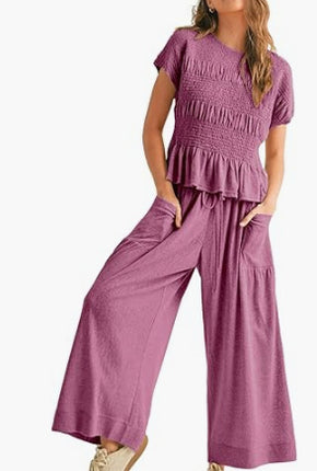 2-piece Pleated Top and Wide Leg Pants