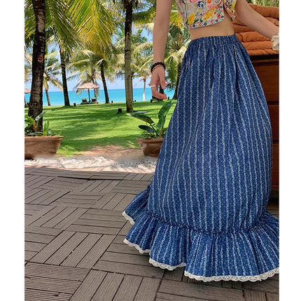 Blue And White Striped High Waist Slimming Skirt