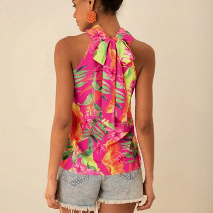 Tropical Plant Printed Women's Tight-Fitting Top