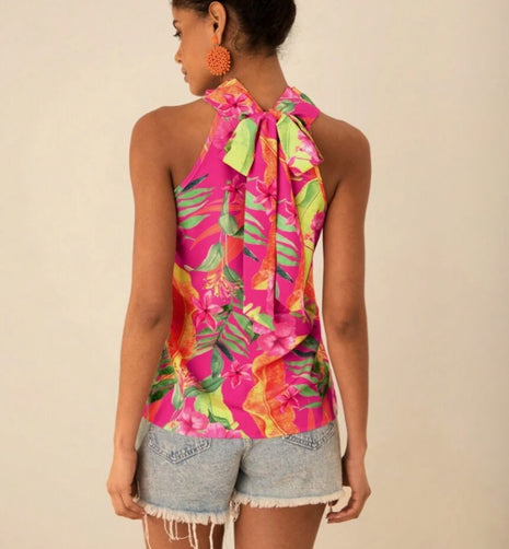 Tropical Plant Printed Women's Tight-Fitting Top