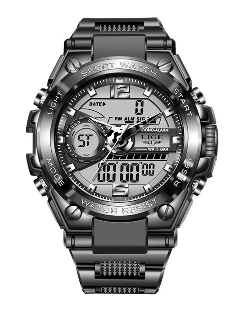 LIGE Men’s Digital Military Watch – Dual Display Sports Quartz Watch with Advanced Electronic Movement