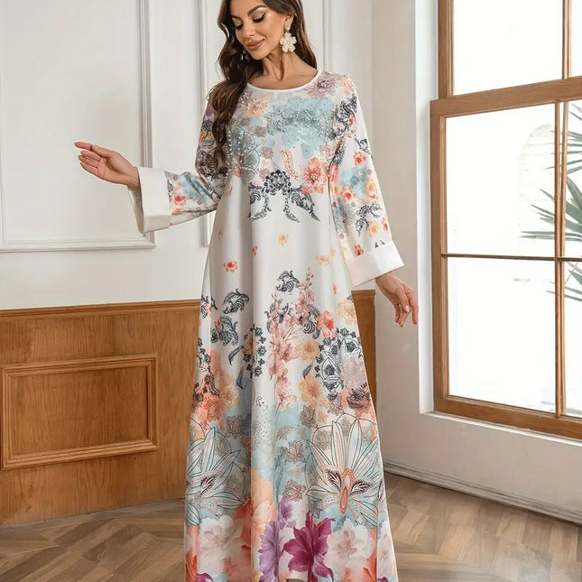 Elegant Floral Long Kaftan Dress