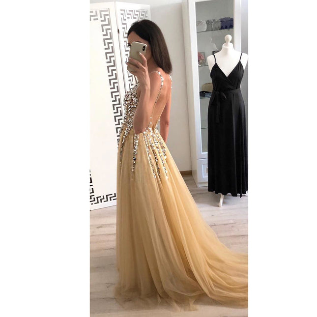V-neck Sequined Floor-length Dovetail Dress