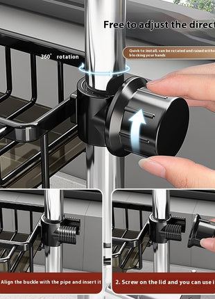 Aluminium Sink Faucet Storage Rack – Multi-Functional Kitchen Organizer & Drain Basket