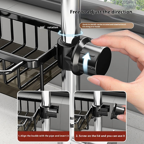 Aluminium Sink Faucet Storage Rack – Multi-Functional Kitchen Organizer & Drain Basket